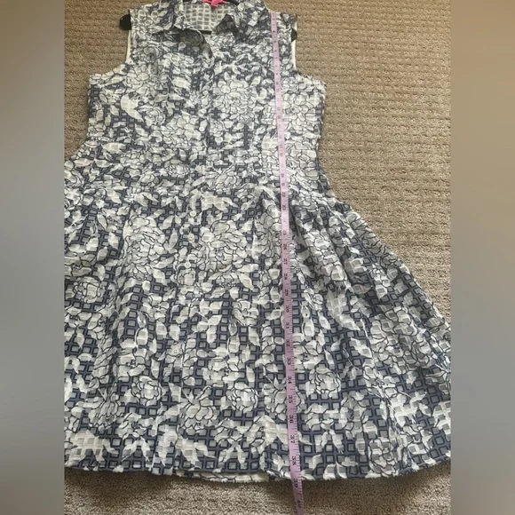 Betsey Johnson Blue & White Floral Grid Burnout Fit Flare Dress - Picture 5 of 10